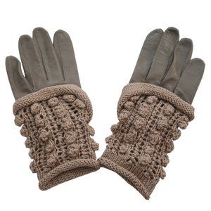 MAISON FABRE knit & lambskin leather gloves sz 7.5